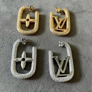 Open U Shaped LV Earrings w/Bling